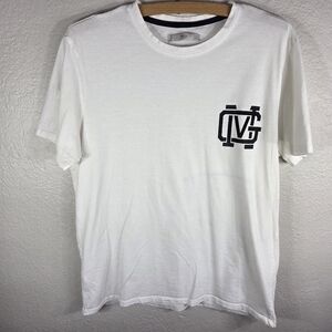 MNG Mango White Short Sleeve Shirt Men Size M Pullover Casual Logo Print Front